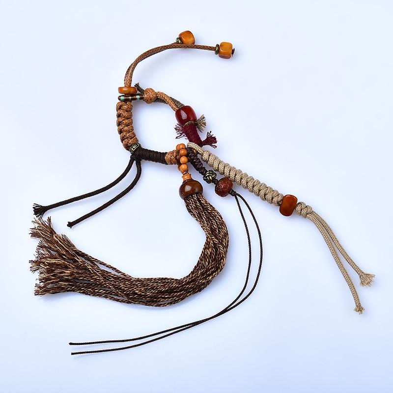 Woven Tibetan Glaze & Gold Sandalwood Beads with Bull Rope Support