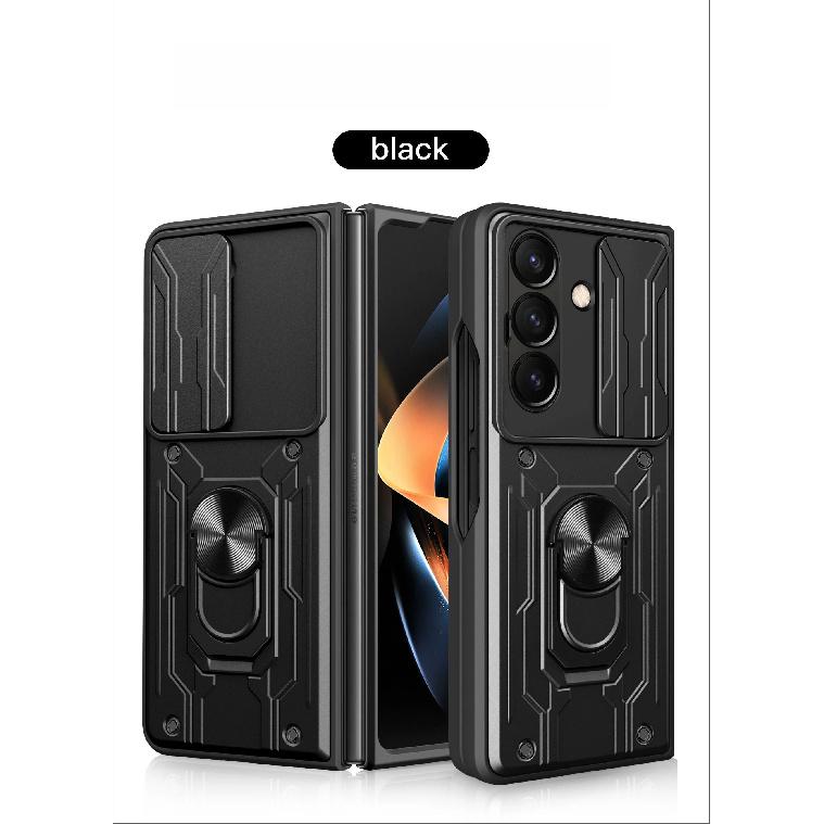 

Luxury Card Slot Camera Protect Phone Case For Samsung Galaxy Fold 7 6 5 Armor Hybrid Ring Holder Shockproof Slim Fit Cover Galaxy Z Fold5 чёрный