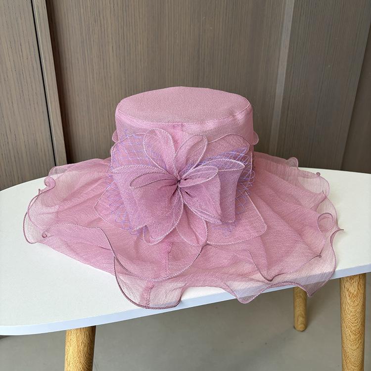 Hat Women'S Summer New Anti-Ultraviolet Beach Sun Hat Organza Flower Sun Hat Big Edge Mesh Top Hat