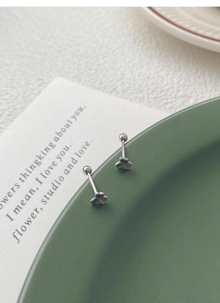 S999 Sterling Silver Three-Leaf Clover Screw Back Stud Earrings for Women - Sleep-Friendly, Easy Ear Care