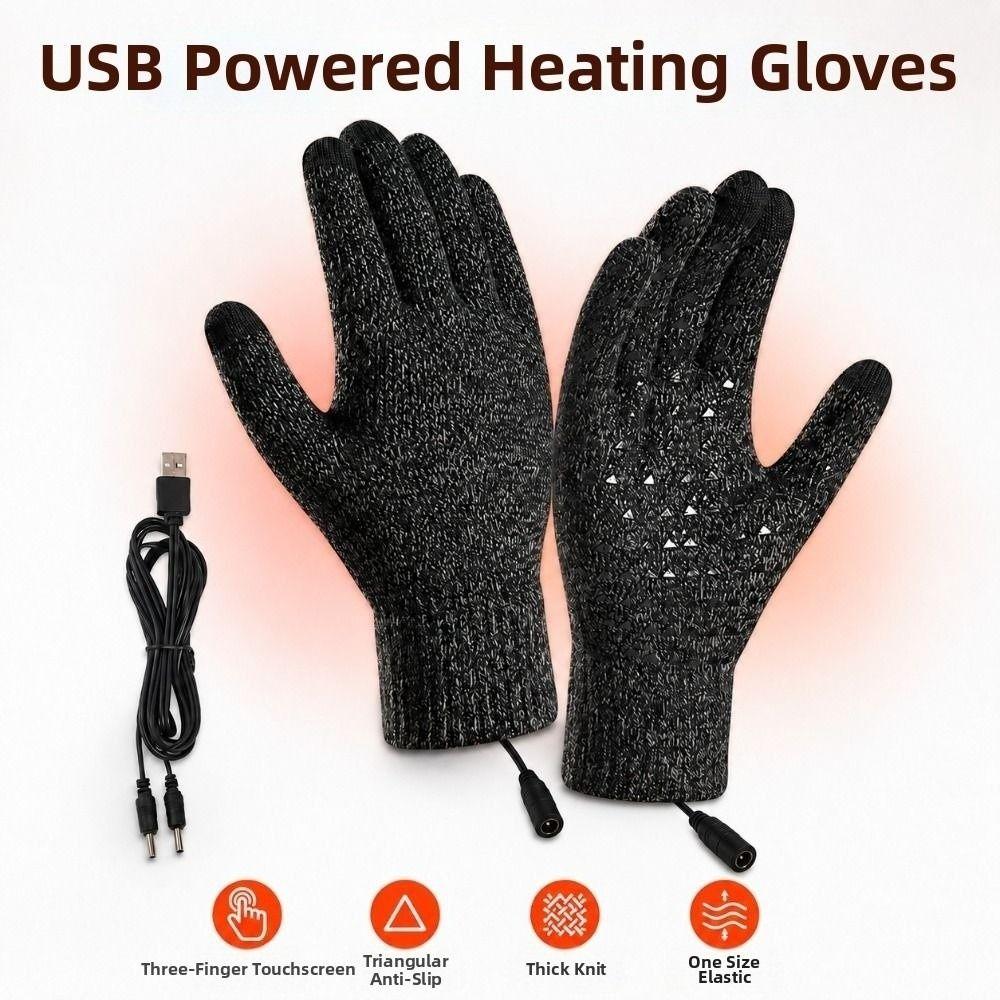 Verstellbare Temperatur Winter Heizhandschuhe Einfarbige Gestrickte Polyesterhandschuhe Herren