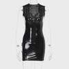 2024 High Elastic Mirror PU Leather V-Neck Sleeveless Sexy Dress for Women
