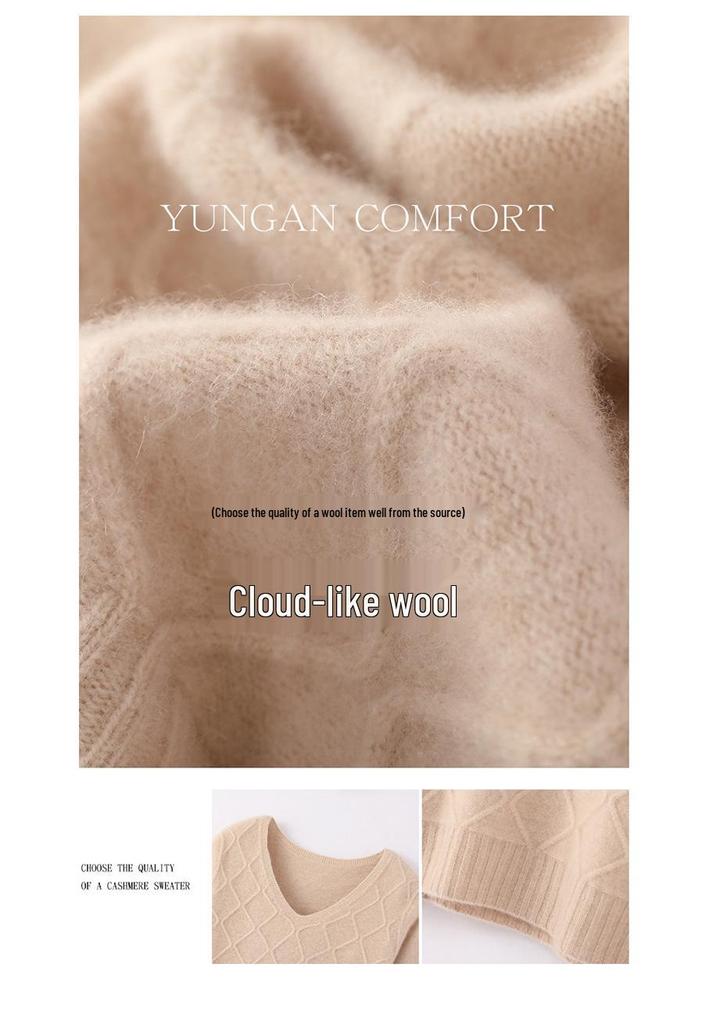 Autumn/Winter 2025 Women's V-Neck Wool Jacquard Aran Cable Knit Sweater