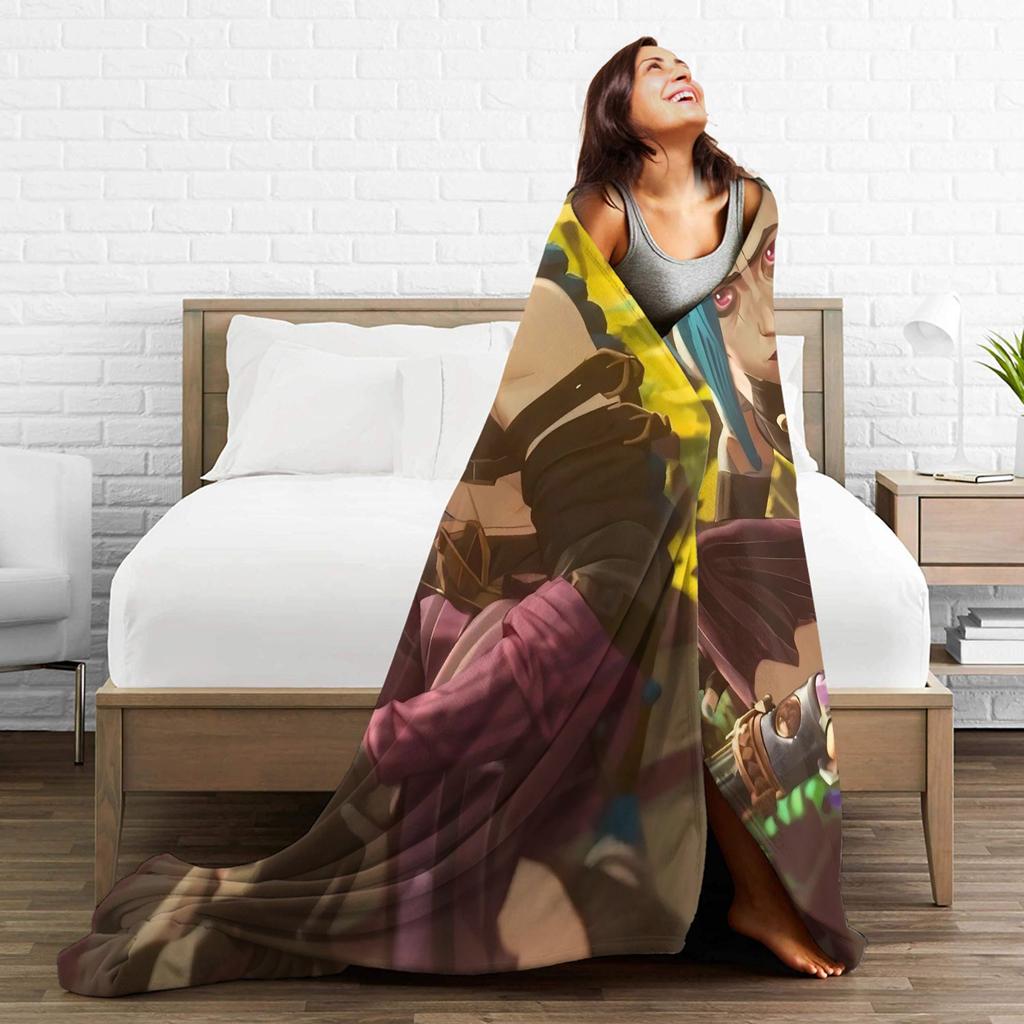 Arcane Vi Jinx Blankets Quality Warm Throw Blanket Autumn Students Living Room Aesthetic Bedspread