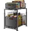 Under Sink Organizer | 2-Tier Carbon Steel Pull-Out Cabinet Storage Rack | Sliding Drawer for Kitchen & Bathroom
