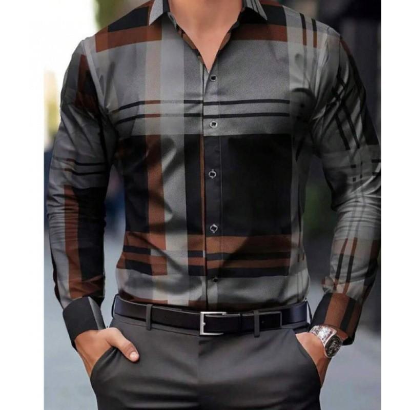 2025 Geometric Three-dimensional 3D Printed Casual Lapel Long-sleeved Shirt Spring and Autumn Men's Trendy Versatile Shirt for Men