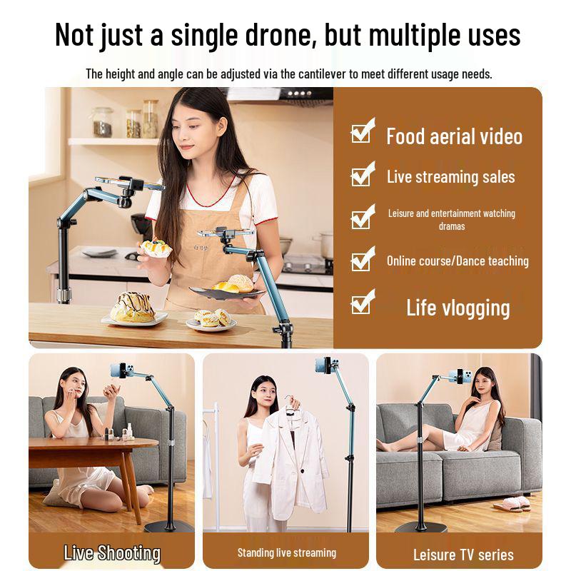 360° Rotating Retractable Floor-Stand Phone Streaming & Shooting Boom Arm