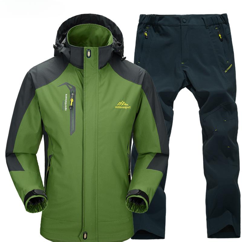 Outdoor Hiking Jacket and Pants Sets Men Autumn Waterproof Windproof Hooded Jackets Trip Mountain Camping Clothes