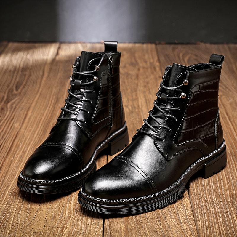 Fashion Genuine Leather Men's Boots Fashion British Style Riding Short Ankle Boots Outdoor Male Motorcycle Boots Travel High Top Shoes