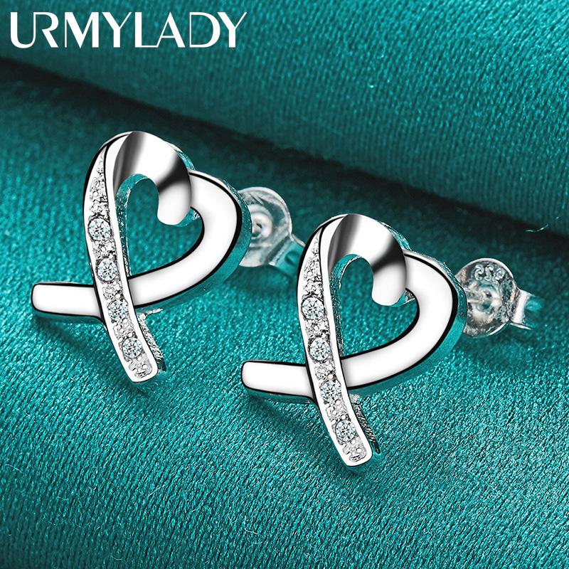 925 Sterling Silver Love Heart Zircon Stud Earrings For Women Wedding Party Fashion Jewelry