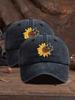 Sunflower Embroidered Denim Baseball Cap For Adults Casual Boho Style