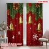 2pcs,2D Plane Printing Pattern Curtains Christmas Bells Snowflakes Holiday Durable 100% Polyester Fabric (without Rod) Versatile