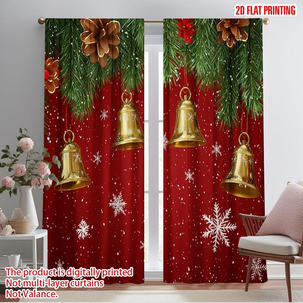 

2pcs,2D plane printing Pattern Curtains Christmas Bells Snowflakes Holiday Durable 100% Polyester Fabric (without rod) Versatile 52.50×116.00 CM 2pcs