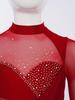 Vestido de Patinaje Artístico para Niñas Malla Mangas Largas Cuello Mock Espalda con Ojo de Cerradura Pedrería Brillante Dobladillo Irregular Maillots