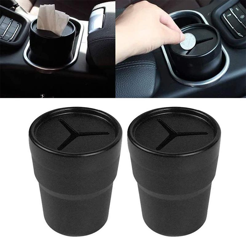 1Pc  Multifunctional Car Mini Trash Bin Cup Holder Car Trash Can Auto Holder Cap Mounts Black Plastic Interior Accessories