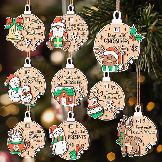 Xmas Countdown Sign Wooden Days Until Christmas Ornament Rustic Hanging Advent Calendar for Mantel Christmas Tree Decoration