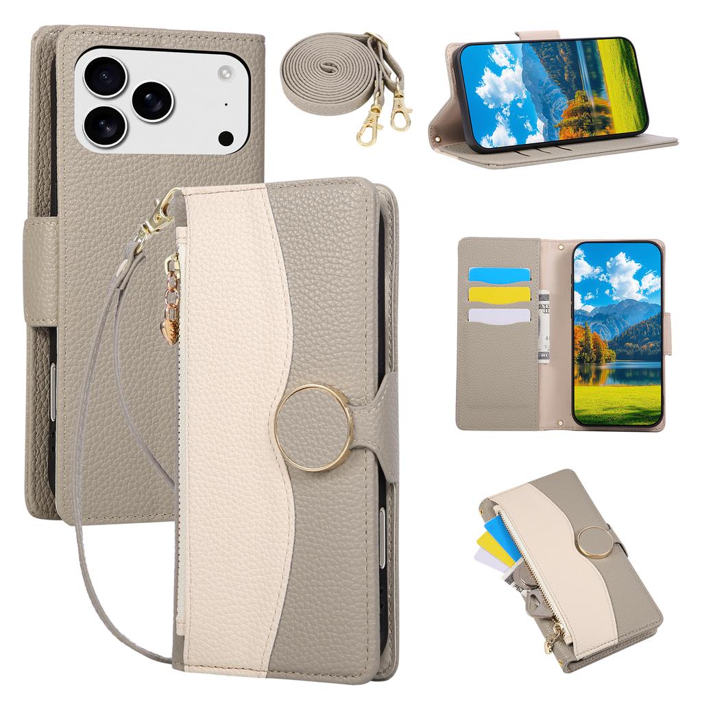 Magnetic Crossbody Lichee Pattern Cards Solt Wallet Leather Phone Case For iPhone 17 Pro Max 16 Plus 15 14 13 Long Lanyard Cover