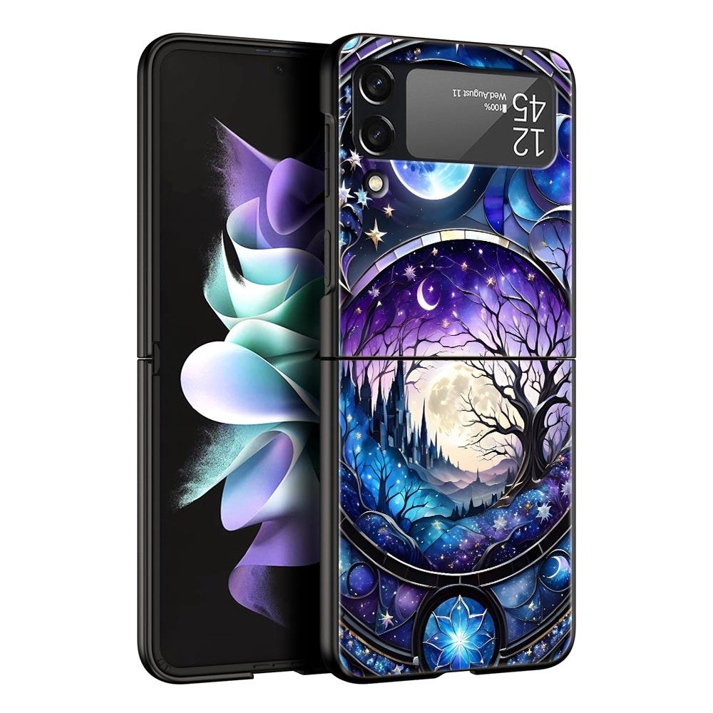 Universe Starry Sky Moon Hard PC Phone Case For Samsung Galaxy Z Flip 7 6 5 4 Black Cover For Galaxy Z Flip 3 Foldable Funda Bag