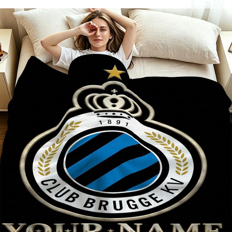 1PC Club Brugge KV Custom Name Patterned Flannel Blanket Suitable For All Seasons for Home Decor Warmth and Comfort Gifts Holiday Present