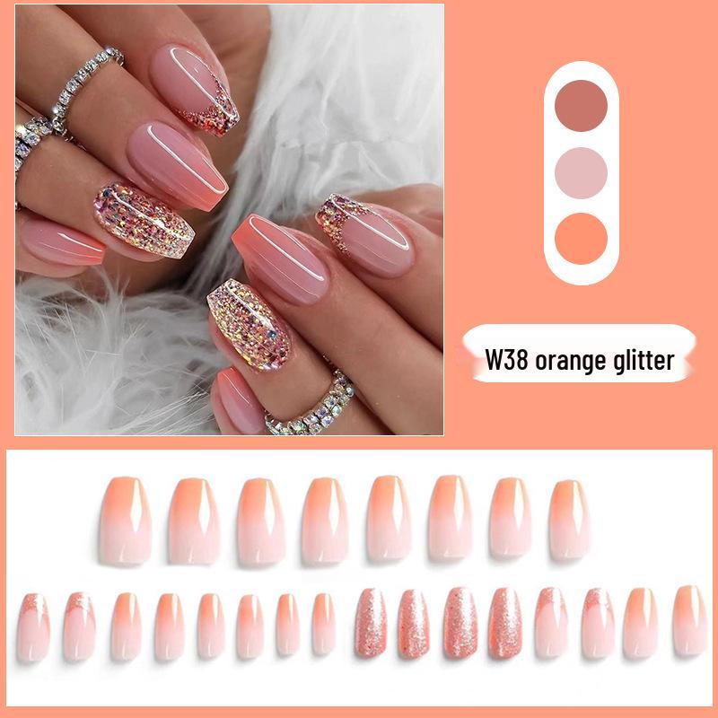 

Оранжевый градиентный глиттер Накладные ногти - Съемный носимый маникюрный набор