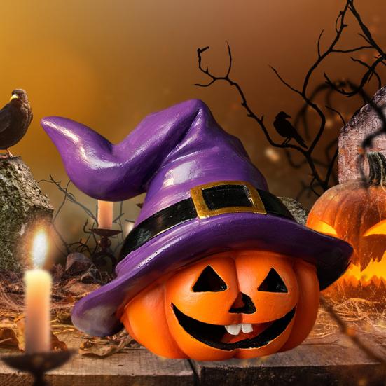 Indoor Outdoor Halloween Pumpkin Ornament Witch Hat Design Retro Cute Pumpkin Figurine Table Festival Decoration