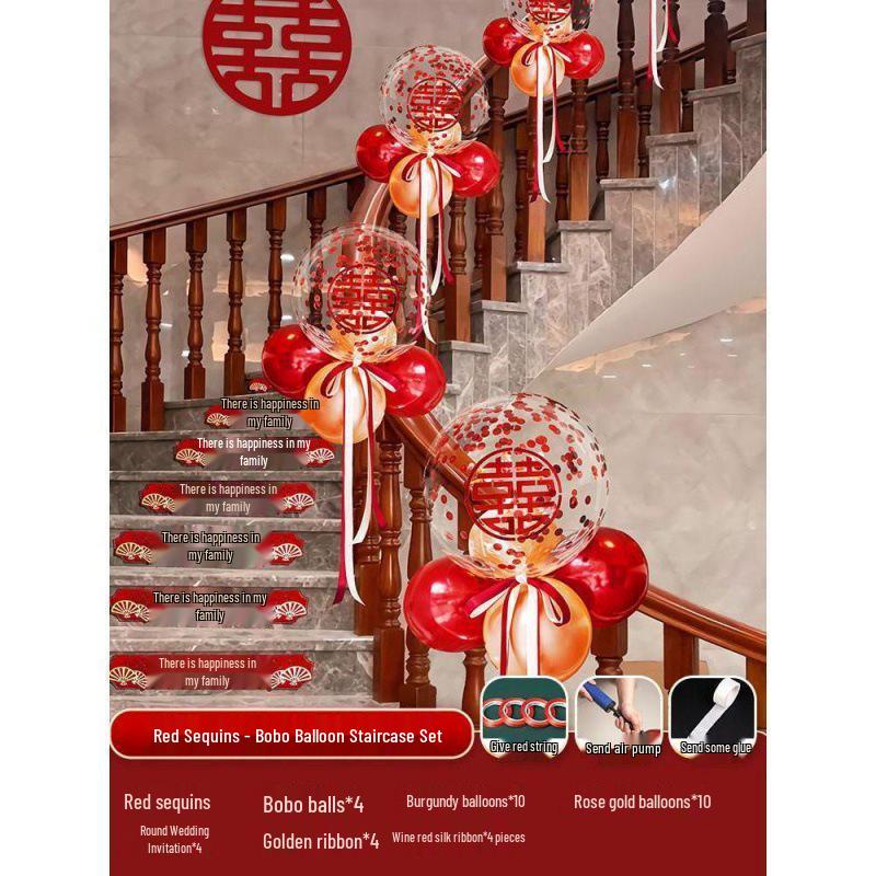Tinsel Wedding Room & Stair Décor Set with Balloons - Bride & Groom's Side Decoration Kit
