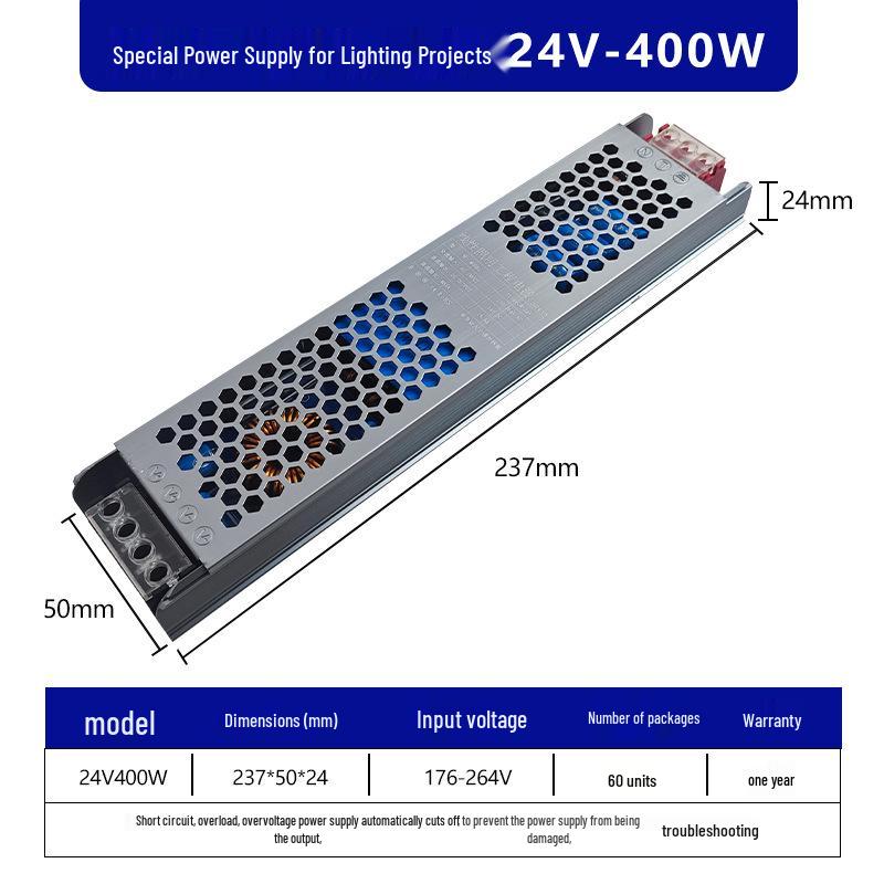Ultra-thin Silent Indoor 220V To 24V LED Driver Transformer for Light Box, 60/400W, 12V Output