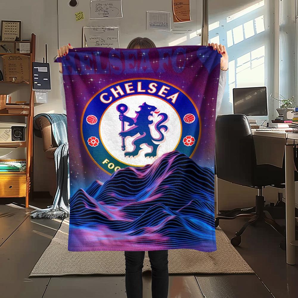 1Pc Chelsea-FC Logo Print Flannel Blanket High Quality Warm Comfortable Cover for All Seasons Perfect for Gifts Home Decor