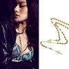 Trendy Hip Hop Necklace Gold Plated Stainless Steel Beaded Cross Necklace Hipster Street Accessories