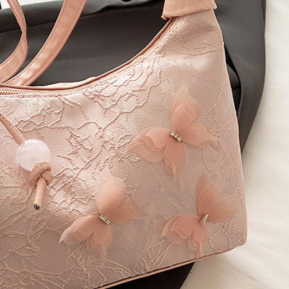 Embroidered Mesh bow Shoulder Bag Sweet Handbag Large Capacity Crossbody Bag Chinese Style Small Bucket Handbag for Women Girl
