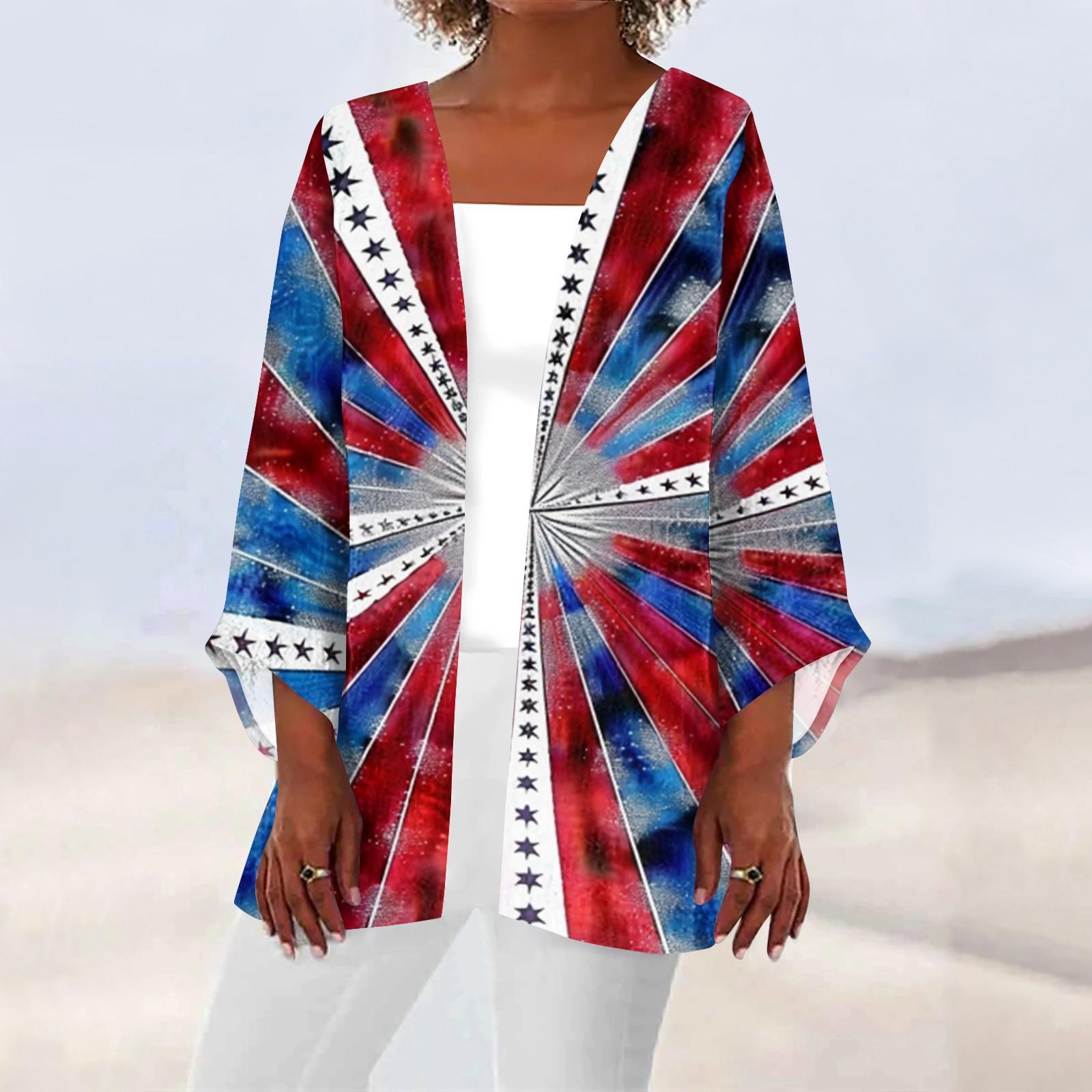 

Женская повседневная модная легкая куртка средней длины с принтом, кардиган L синий