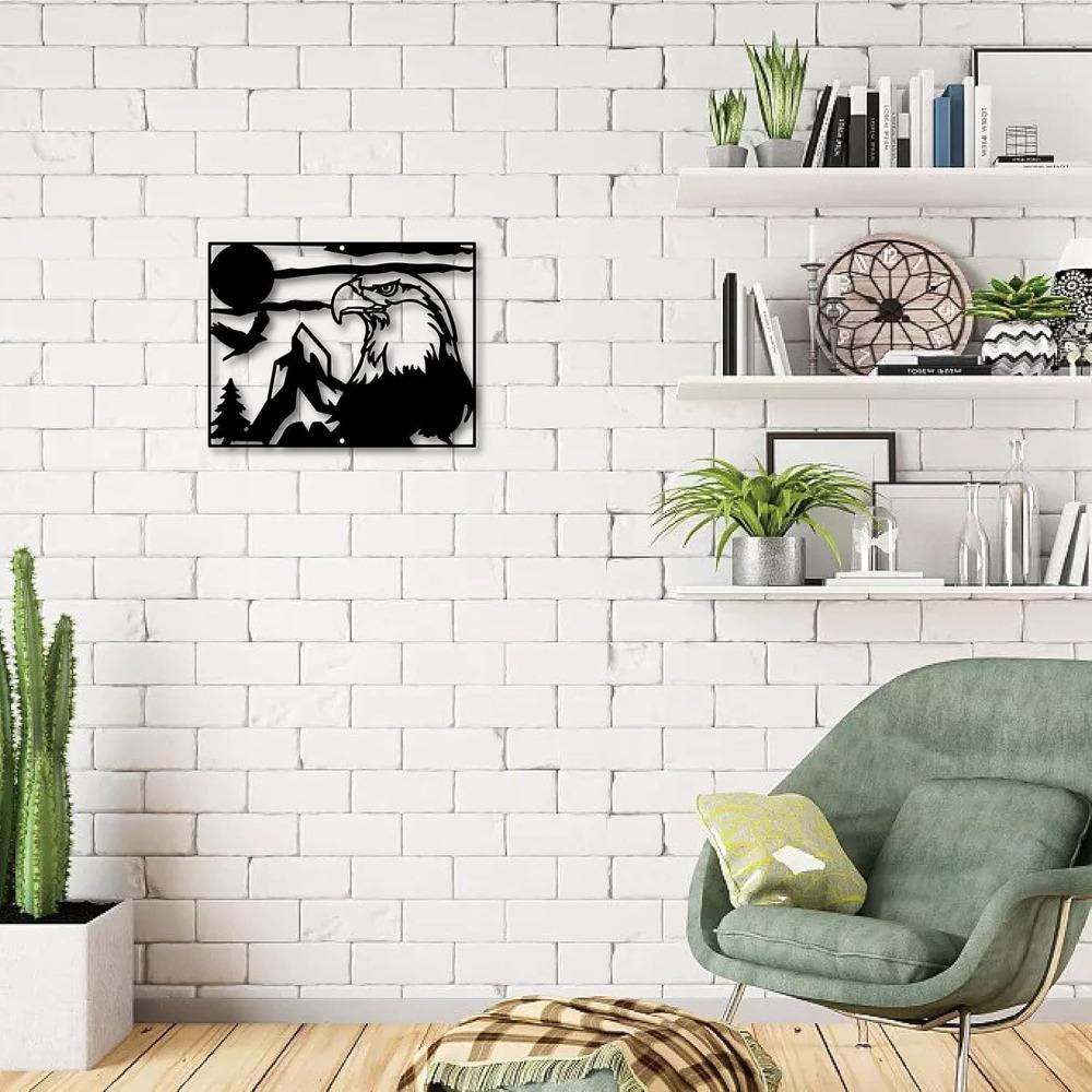 Eagle Metal Wall Art Black Mountain Hollow Sculpture Hanging Home Decor for Living Room Office Balcony 12x9Inch