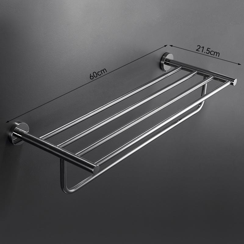Stainless Steel Wall-Mounted Towel Rack with Storage Shelf, Punch-Free Installation
