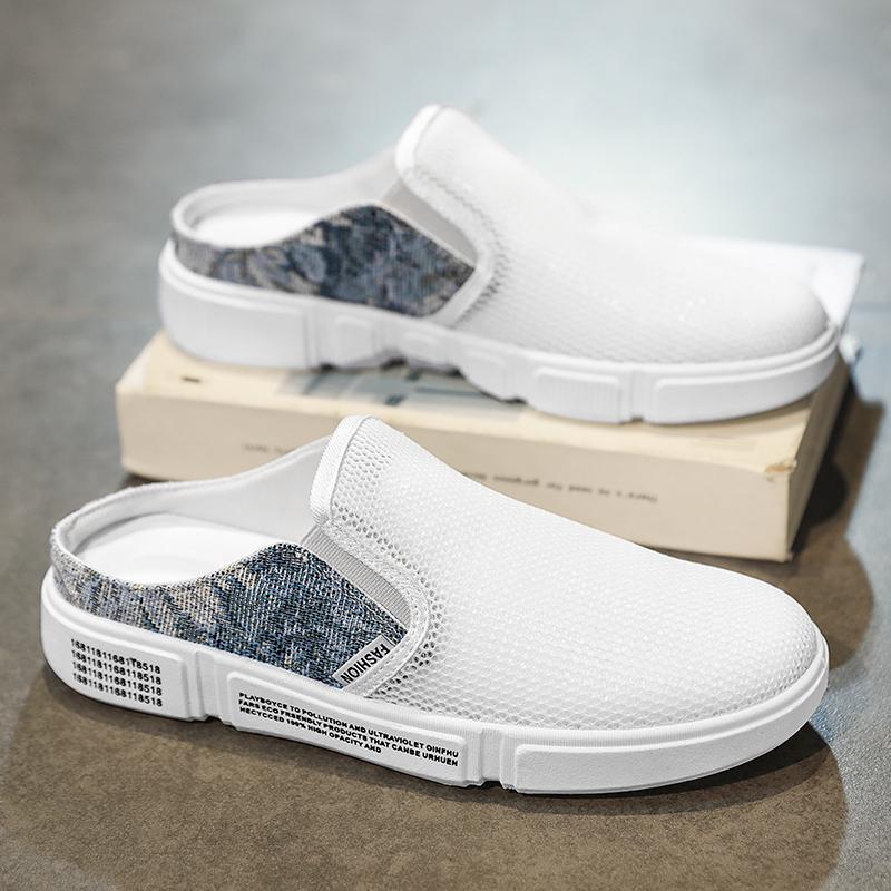 Mesh Semi-Drag Men Casual Shoes Half Shoes For Men Mules Slipper Outdoor 2025 Summer Backless Board Shoes Flats Man Slides