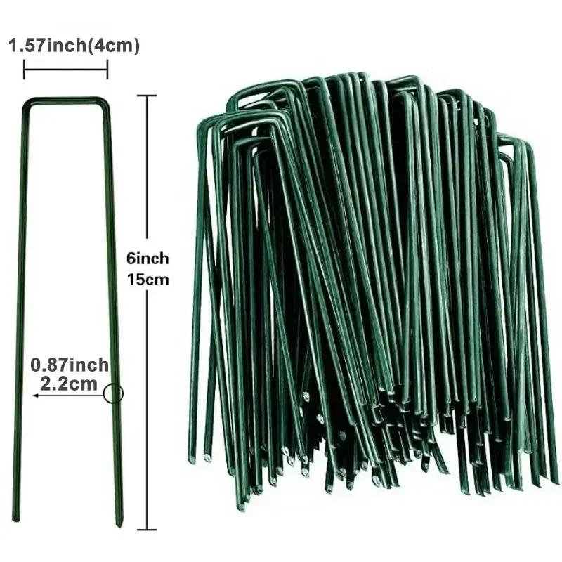 10/200 Stück U-förmige Befestigungsheringe Gartenstecker für Rollrasen-Pins Verankerungsstoff Bewässerungsschläuche Halterung Rasenflächen Barriere 10cm 15cm