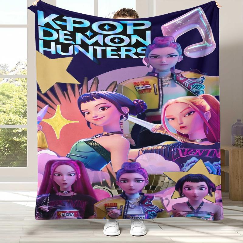 

K-Pop Demon Hunters Golden Saja Boys Flannel Blanket,Ultra Soft Warm Plush Throw for Home Bedroom Bed Sofa Cover Office picnic 75x90cm
