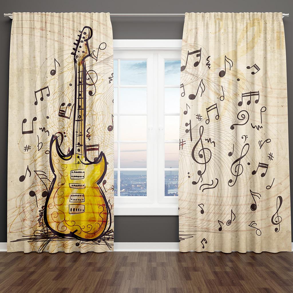 Black Music Abstract Piano Note Art Modern Thin 2 Pieces Light Filtering Curtains for Living Room Bedroom Window Drape Decor