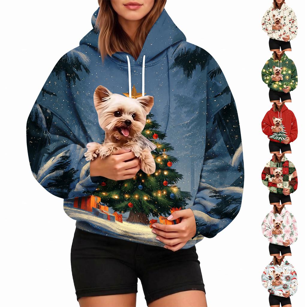 Women's Fashion Christmas Print Hoodie with Pet Pocket, Casual Pullover for Holiday Wear
