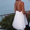 Women Solid Color Backless Sling Dress V Neck Loose Fashion Mini Short Dresses Holiday Elegant Women Dress