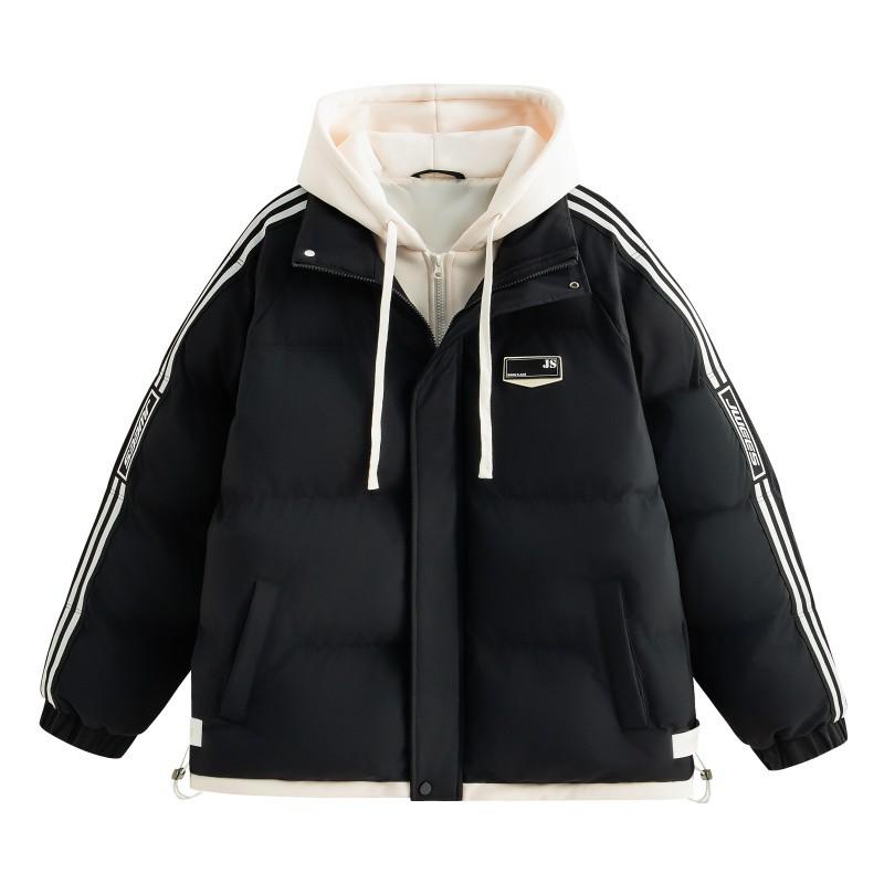 

Мужская хлопковая куртка с капюшоном, имитация двух предметов, осень-зима 2025, теплая, трендовая, в полоску, утолщенная, ветрозащитная, для пары 3XL чёрный