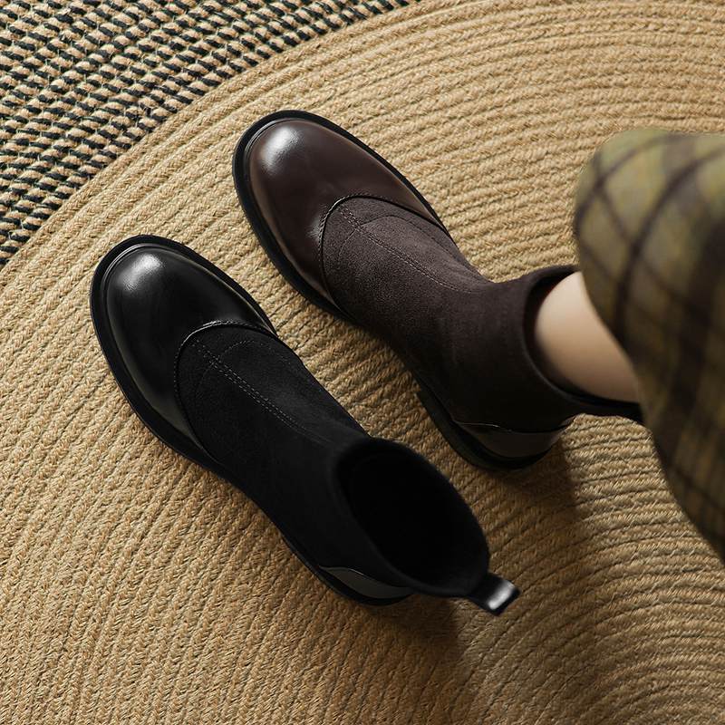 Krazing Po Microfibră Flock Iarnă Vârf Rotund Mărimea 33 Ghete Chelsea Mărimea 43 Fermoar Calitate Înaltă Tocuri Joase Botine