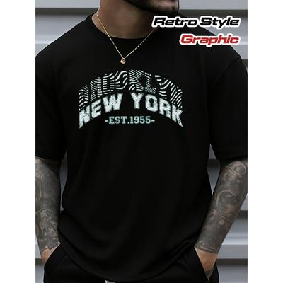 Europäische Größen 1 Stück Herren Vintage New York Grafik T-Shirt - Leichtes Kurzarm Rundhals Freizeit-T-Shirt mit Retro 1955 Aufdruck
