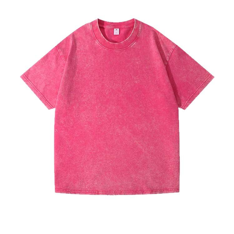 Unisex gewaschenes, distressed Rundhals-T-Shirt - 220g gekämmte Baumwolle, Retro lockere Passform, überschnittene Schultern, Sommer-Freizeit-Top
