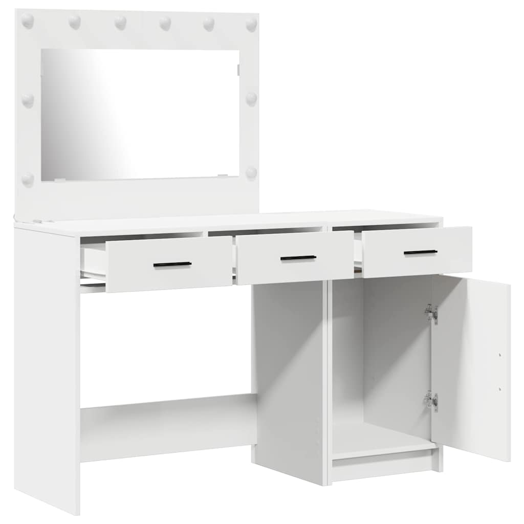 Makeup Table with Mirror Lighting 2 pcs White Particleboard