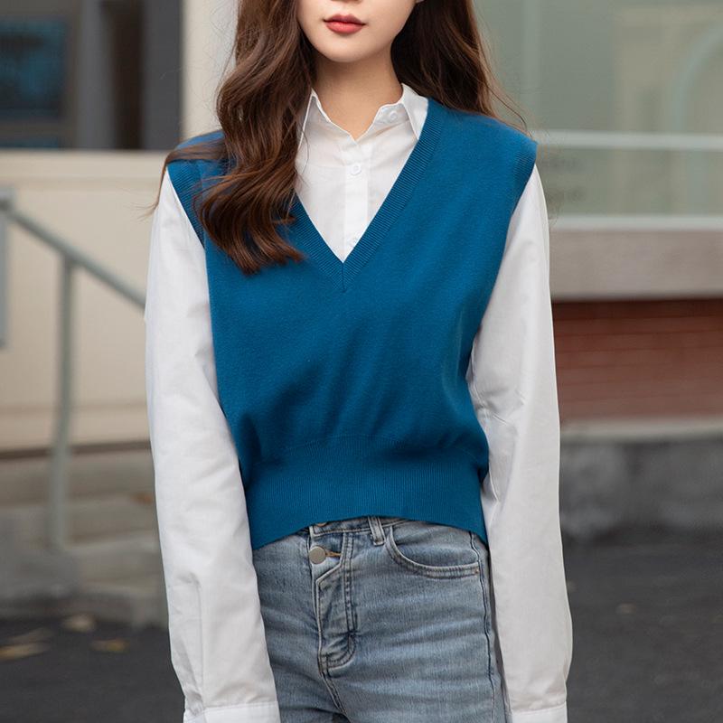 Women's Korean Style Knit Pullover Vest - Casual College Sweater Top