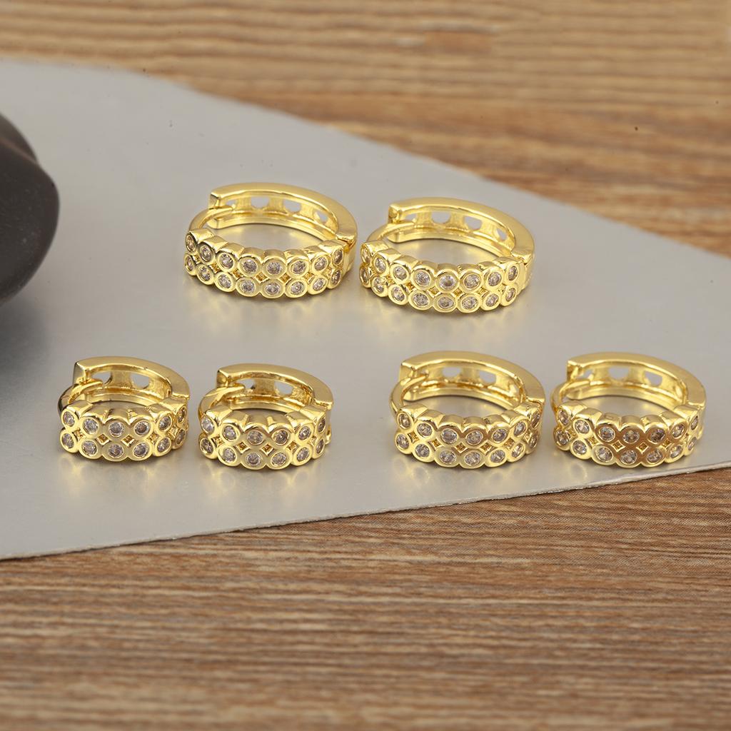 Nidin New Trendy Female S/M/L Sizes Round Earrings For Women Copper Shiny Crystal Zircon Charm Ear Jewelry Wedding Party Gifts