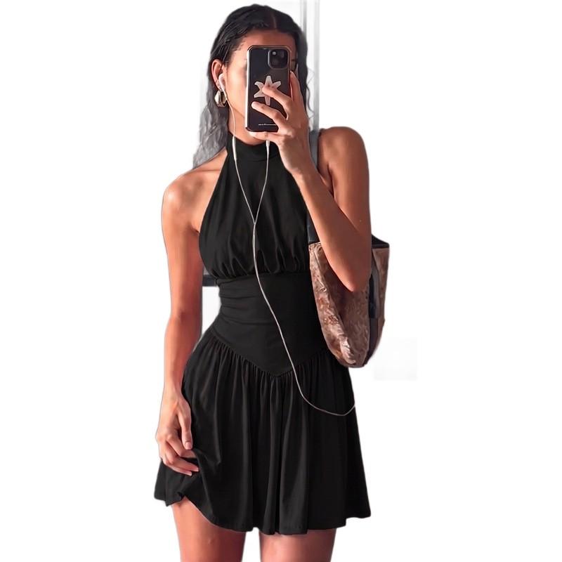 Womens 2026 Fall Solid Color Sexy Backless Tie Ruffle Bodycon Mini Dress Party Date