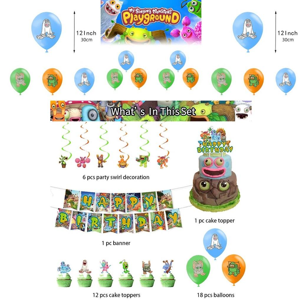 My Singing Monster Themen Geburtstag Banner Ballon Partyzubehör Dekorationen Set