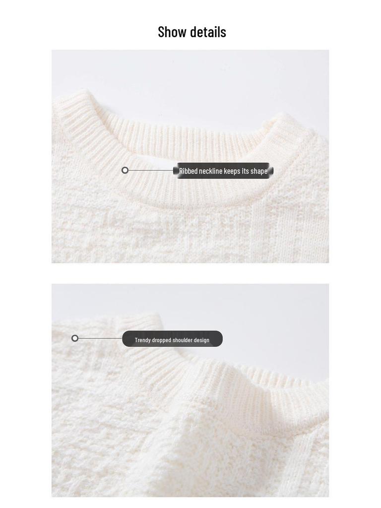 Men's Plush Velvet Round Neck Sweater: Versatile, Casual Autumn/Winter Knitwear, Simple Solid Color, Trendy Inner Wear.