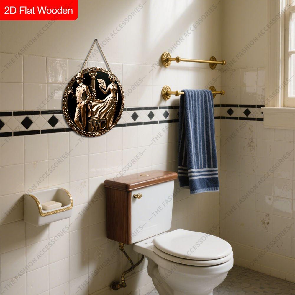 Semne decorative din lemn pentru agățat, decorațiune de perete sau ușă pentru baie, plan 2D cu textul „WC”, cadou de casă nouă pentru prieteni